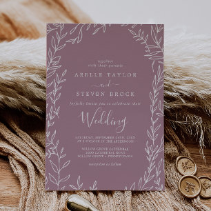 Minimal Leaf Mauve Wedding Invitation