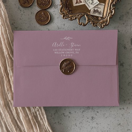Minimal Leaf  Mauve Wedding Invitation Envelope