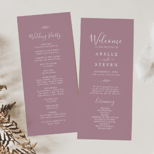 Minimal Leaf Mauve Wedding Program