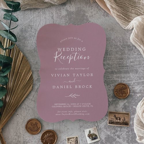 Minimal Leaf  Mauve Wedding Reception Invitation