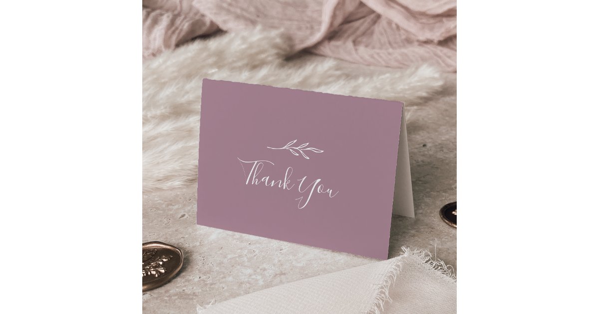 Minimal Leaf | Mauve Wedding Thank You Card | Zazzle