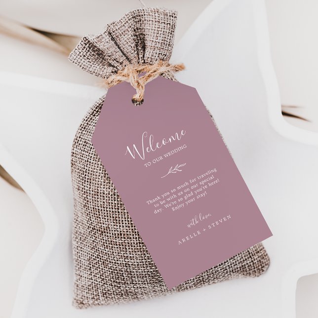 Minimal Leaf Mauve Wedding Welcome Gift Tags (Creator Uploaded)