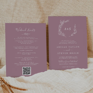 Minimal Leaf   Mauve Weekend Events Wedding Invitation