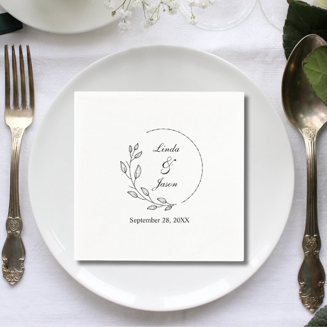 Minimal Leaf Modern Calligraphy Custom Wedding  Napkins (Creator Uploaded)