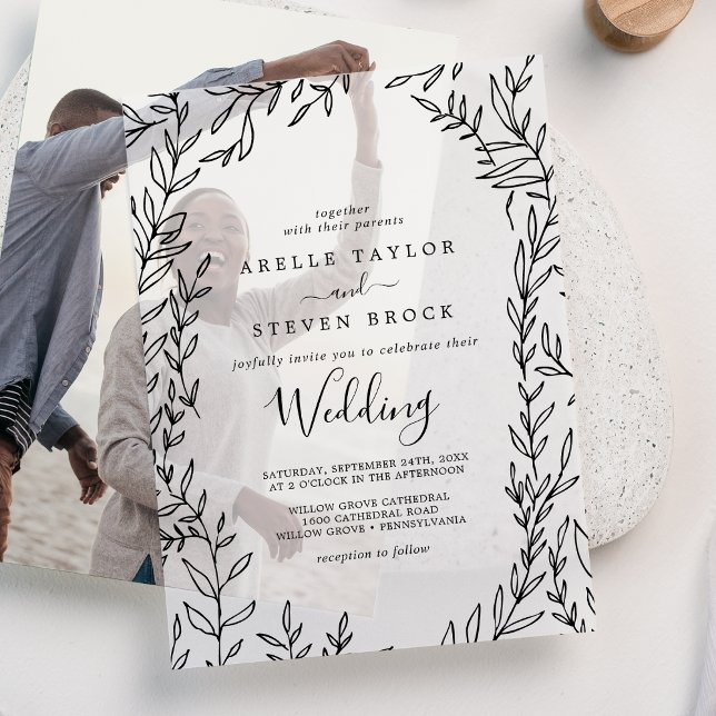 Minimal Leaf Modern Greenery Elegant Boho Wedding Vellum Invitations (Minimal Leaf Modern Greenery Elegant Boho Wedding Vellum Invitations)