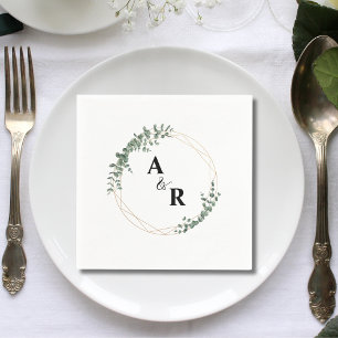 Minimal Leaf Monogram Custom Wedding Cocktail Napkins