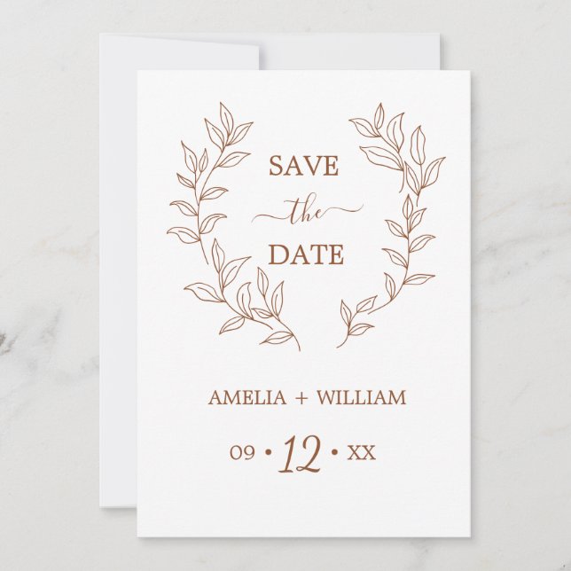 Minimal Leaf Monogram Save the Date Wedding  (Front)