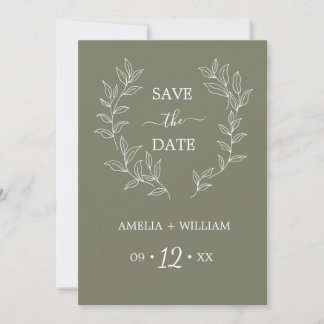 Minimal Leaf Monogram Save the Date Wedding