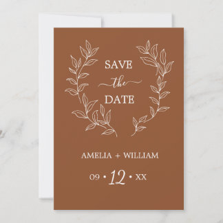 Minimal Leaf Monogram Save the Date Wedding