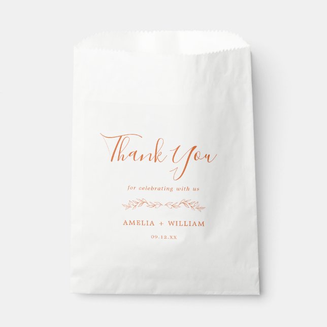 Minimal Leaf Monogram Wedding Favor Bag (Front)