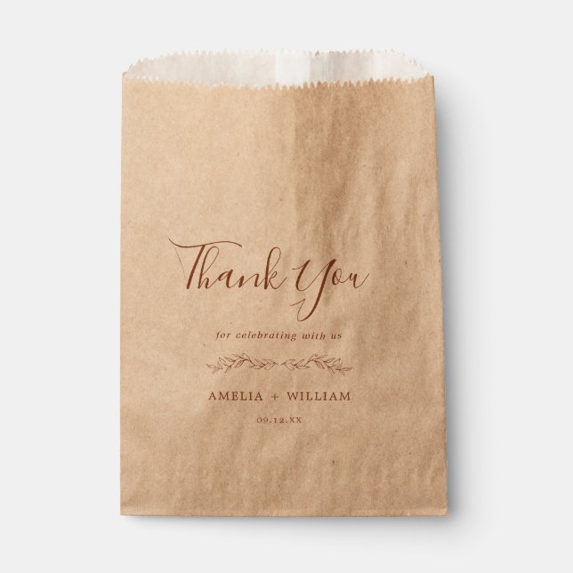 Minimal Leaf Monogram Wedding Favor Bag (Front)