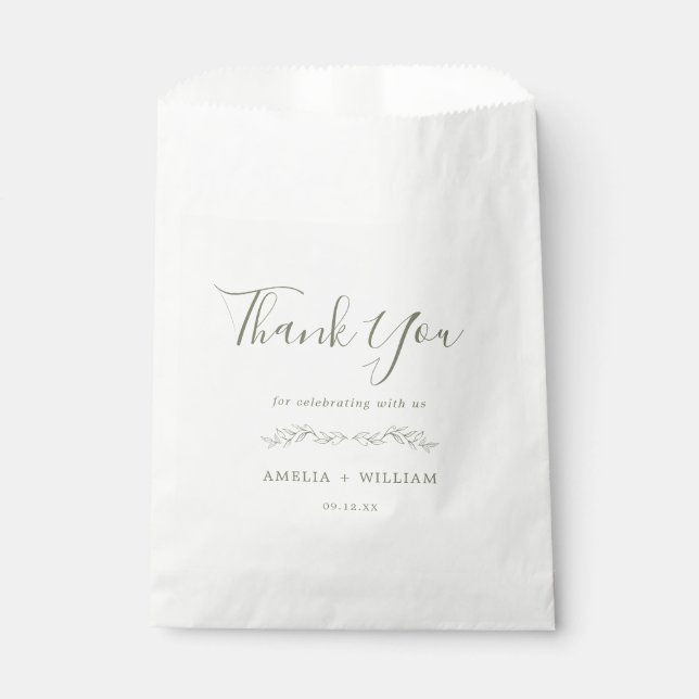Minimal Leaf Monogram Wedding Favor Bag (Front)