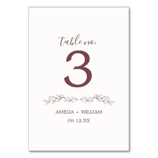 Minimal Leaf Monogram Wedding Table Number Card
