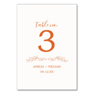 Minimal Leaf Monogram Wedding Table Number Card