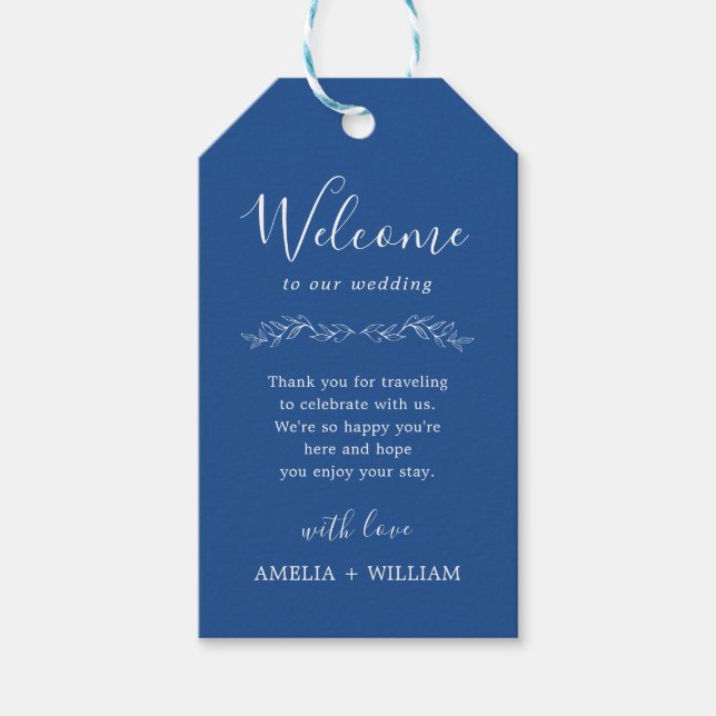 Minimal Leaf Monogram Wedding Welcome Gift Tag (Front)