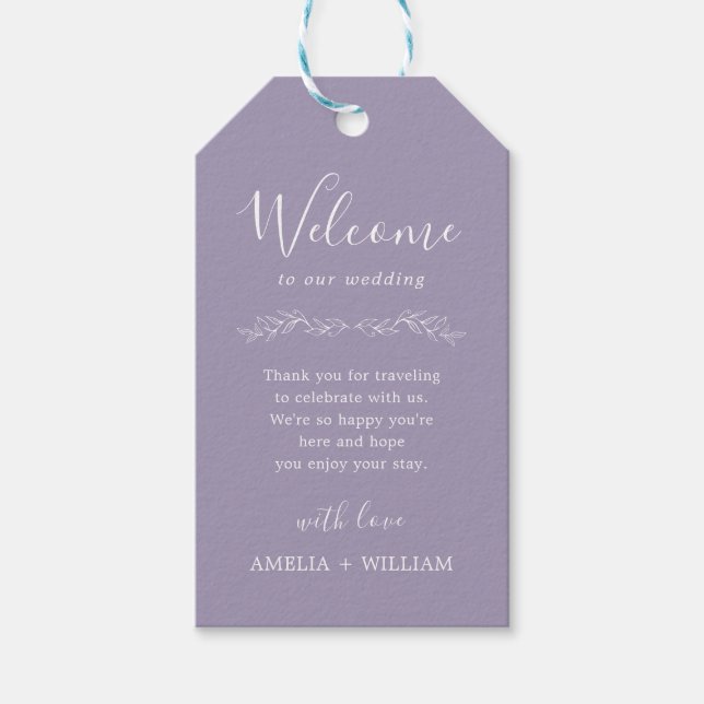Minimal Leaf Monogram Wedding Welcome Gift Tag (Front)