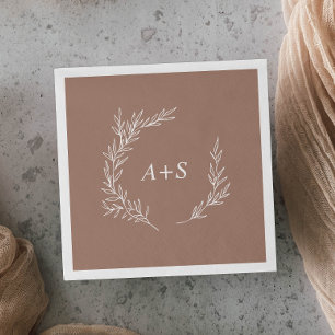 Minimal Leaf Neutral Monogram Wedding Napkins