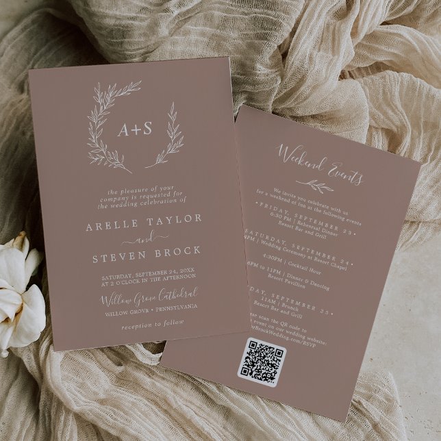 Minimal Leaf | Neutral Weekend Events Wedding Invitation (Creator Uploaded)