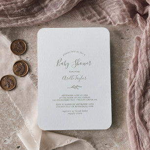 Minimal Leaf   Olive Green Baby Shower Invitation
