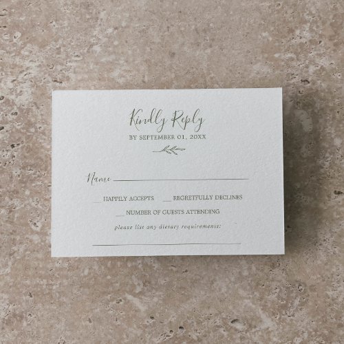 Minimal Leaf  Olive Green Dietary Requirement RSVP Card