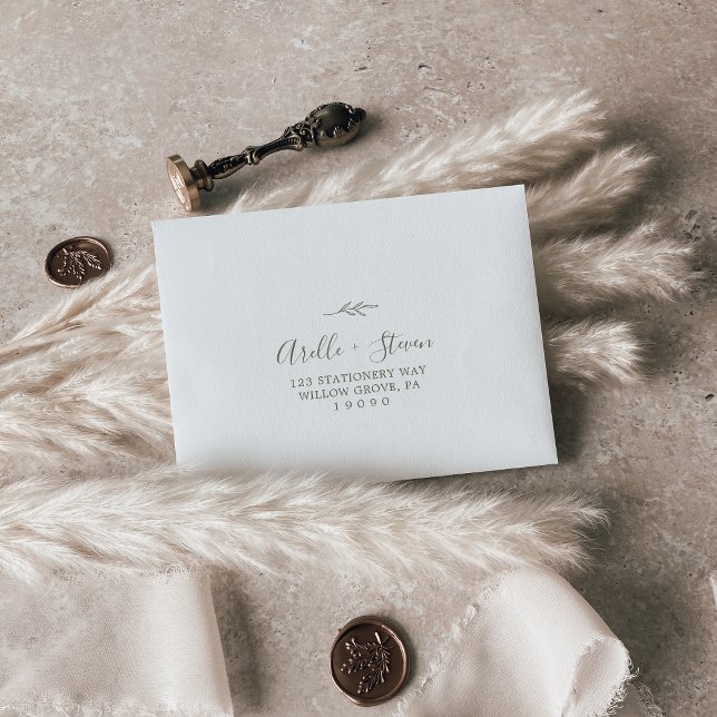 Minimal Leaf | Olive Green Self-Addressed RSVP Envelope (Creator Uploaded)