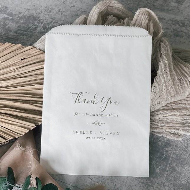 Minimal Leaf | Olive Green Thank You Wedding Favor Bag (Creator Uploaded)