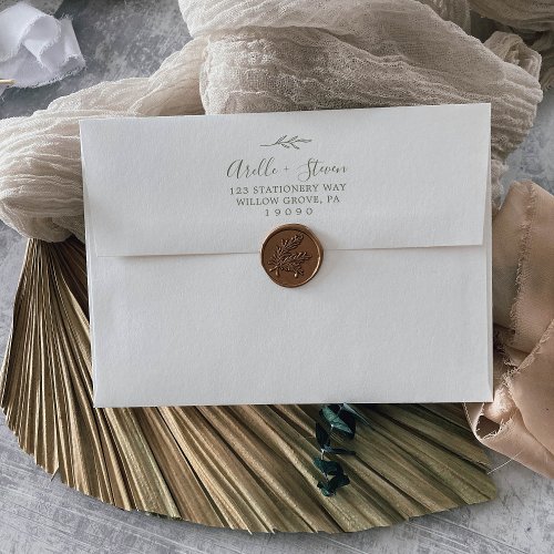 Minimal Leaf  Olive Green Wedding Invitation Envelope