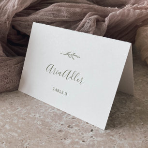 Minimal Leaf Olive Green Wedding Place Cards