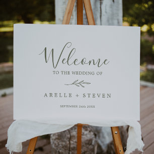Minimal Leaf Olive Green Wedding Welcome Foam Board