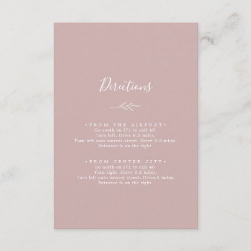 Minimal Leaf  Pink and White Directions Enclosure Card