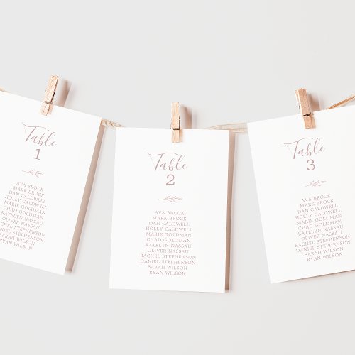 Minimal Leaf Pink Table Number Seating Chart Cards