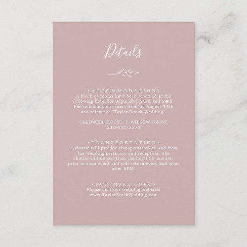 Minimal Leaf  Pink  White Details Enclosure Card