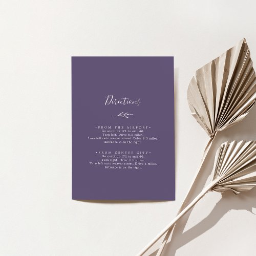 Minimal Leaf  Plum Purple Directions Enclosure Card