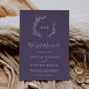 Minimal Leaf Plum Purple Elopement Announcement