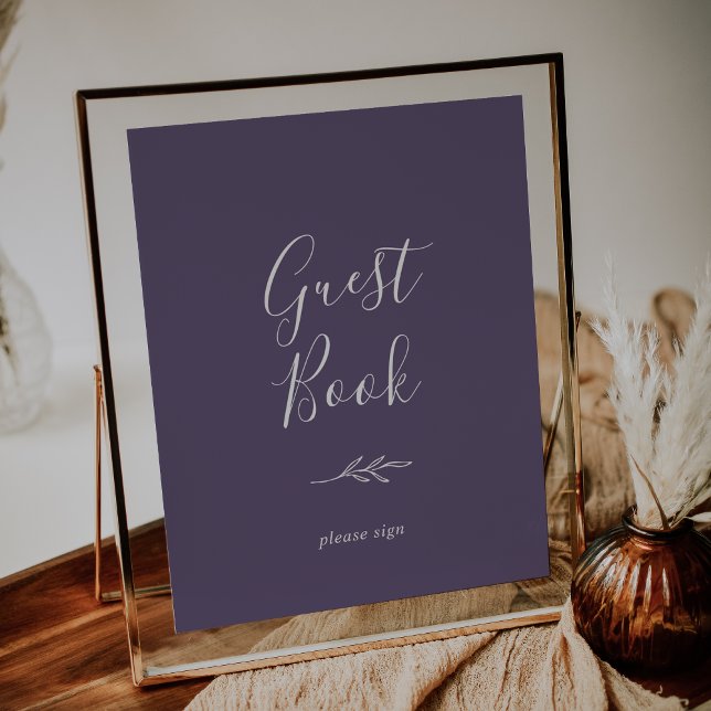 Minimal Leaf | Plum Purple Guest Book Poster (Creator Uploaded)