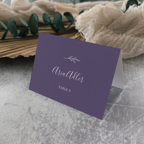 Minimal Leaf  Plum Purple Guest Name Place Cards