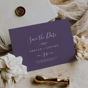 Minimal Leaf Plum Purple Horizontal Save The Date