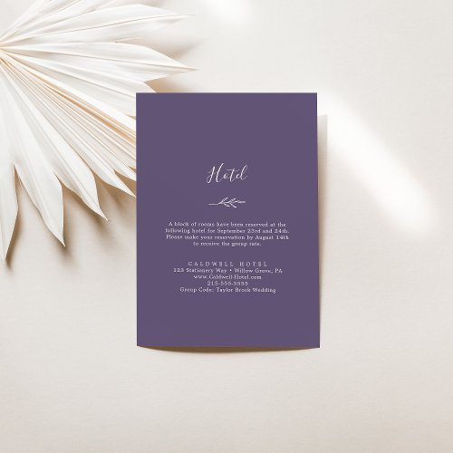 Minimal Leaf  Plum Purple Hotel Enclosure Card