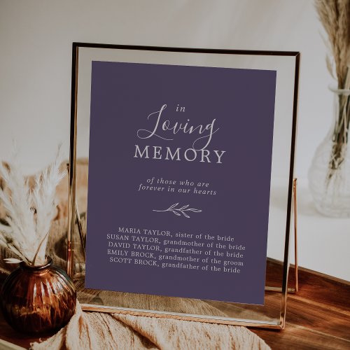 Minimal Leaf Plum Purple In Loving Memory Memorial Poster