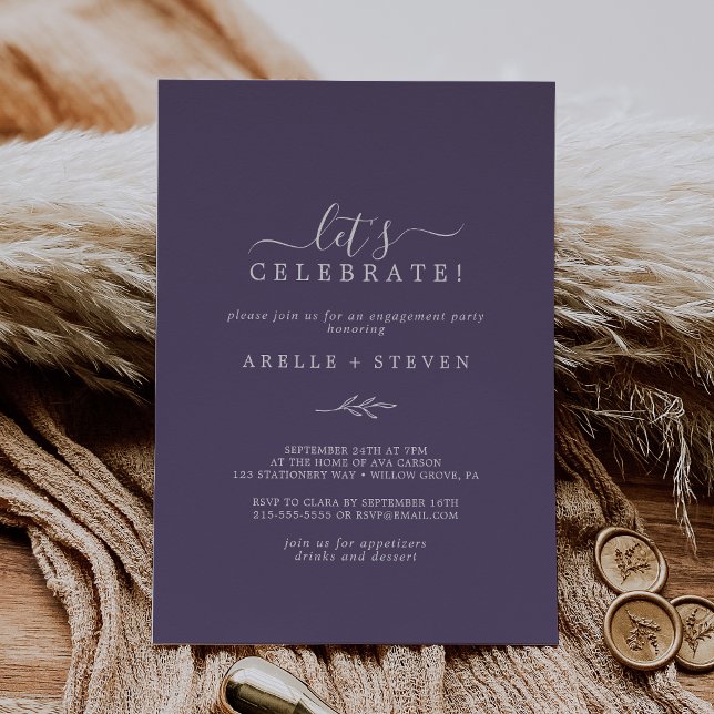 Minimal Leaf | Plum Purple Let's Celebrate Invitation (Creator Uploaded)
