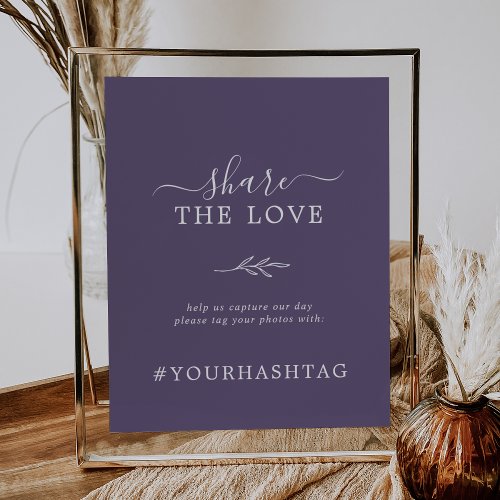 Minimal Leaf  Plum Purple Share The Love Hashtag Poster