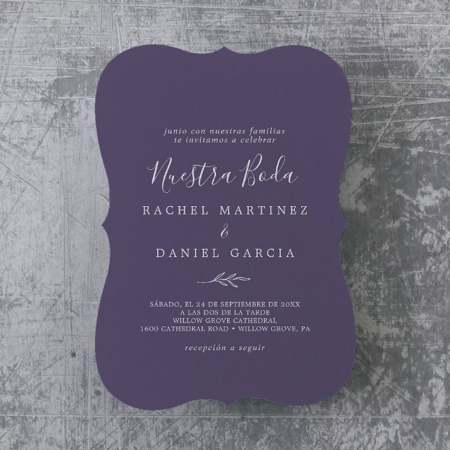 Minimal Leaf | Plum Purple Spanish Nuestra Boda Invitation (Creator Uploaded)