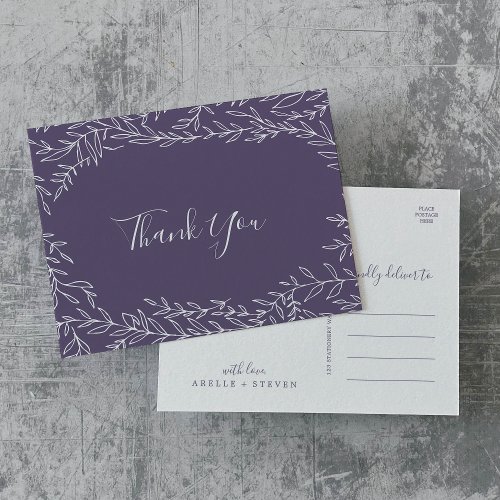 Minimal Leaf  Plum Purple Thank You Postcard