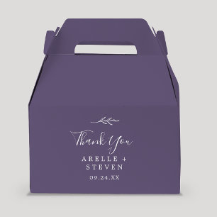 Minimal Leaf Plum Purple Thank You Wedding Favor Boxes