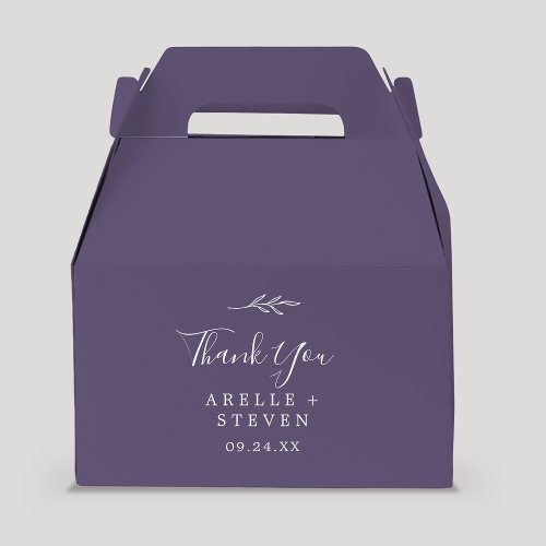 Minimal Leaf  Plum Purple Thank You Wedding Favor Boxes