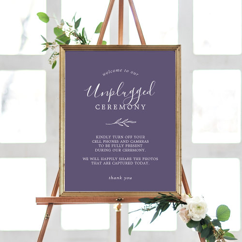 Minimal Leaf  Plum Purple Unplugged Ceremony Sign