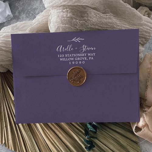 Minimal Leaf  Plum Purple Wedding Invitation Envelope