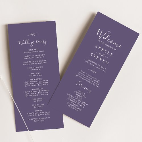 Minimal Leaf  Plum Purple Wedding Program