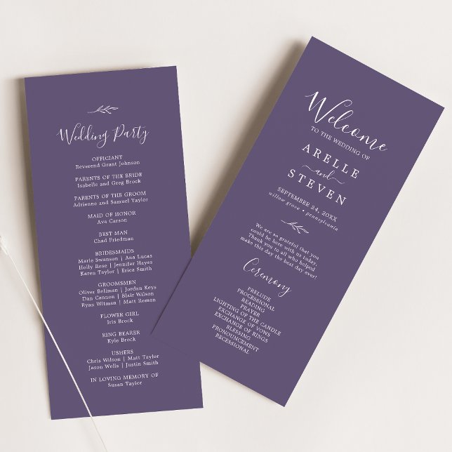 Minimal Leaf | Plum Purple Wedding Program (Creator Uploaded)