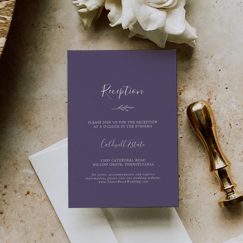 Minimal Leaf  Plum Purple Wedding Reception Enclosure Card